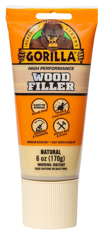 Gorilla 107072 Wood Filler, Liquid, Paste, Mild, Tan, 6 oz Tube, Pack of 6