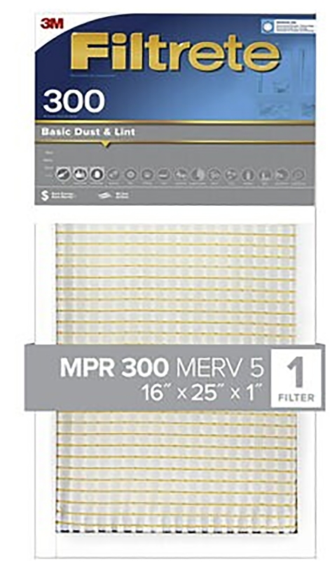 Filtrete 301-4 Air Filter, 25 in L, 16 in W, 5 MERV, 300 um MPR, Cardboard Frame, Pack of 4