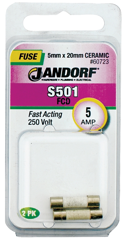 JANDORF S501 Series 60723 Fast Acting Fuse, 5 A, 250 V, 1500 A Interrupt, Ceramic Body, Fast-Acting Fuse