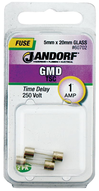 JANDORF GMD Series 60702 Time Delay Fuse, 1 A, 250 V, 35 A, 10 kA Interrupt, Glass Body
