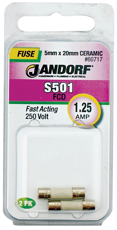 JANDORF S501 Series 60717 Fast Acting Fuse, 1.25 A, 250 V, 1500 A Interrupt, Ceramic Body, Fast-Acting Fuse