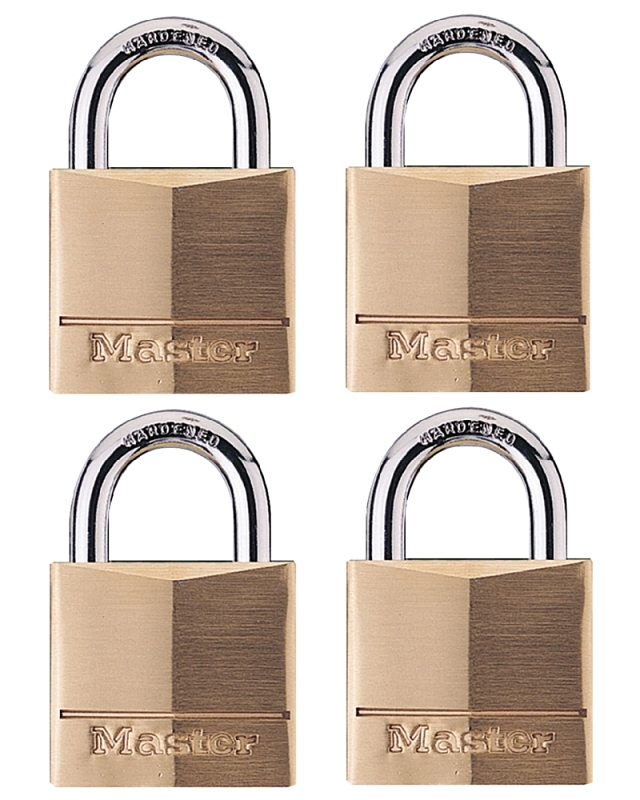 Master Lock 140Q Padlock, Keyed Alike Key, 1/4 in Dia Shackle, 7/8 in H Shackle, Steel Shackle, Brass Body