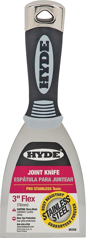 Hyde Pro Stainless Series 06358 Putty Knife, 3 in W Blade, Stainless Steel Blade, Plastic Handle, Cushion Grip Handle