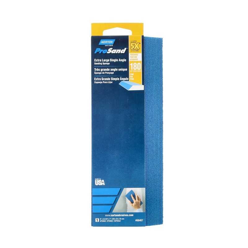 Norton ProSand 68467 Single Angle Sanding Sponge, 9 in L, 3-5/16 in W, 180 Grit, Fine, Aluminum Oxide Abrasive