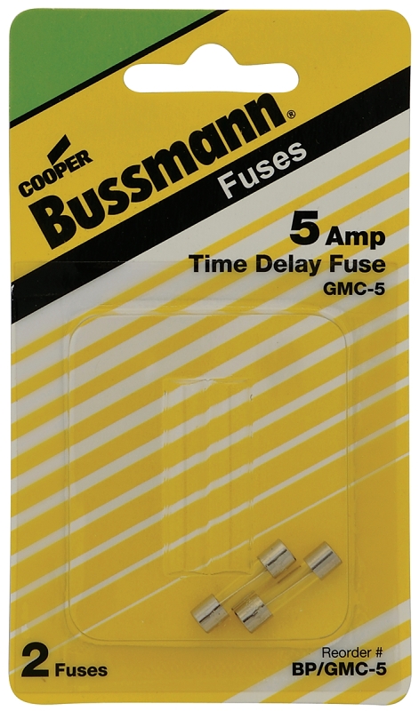 Bussmann BP/GMC-5 Time Delay Fuse, 5 A, 125 VAC, 10 kA Interrupt, Glass Body, GMC, Automotive, Medium Fuse