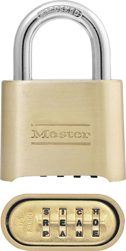 Master Lock 175DWD Padlock, Keyless/Non-Keyed Key, 5/16 in Dia Shackle, 1 in H Shackle, Steel Shackle, Brass Body, Brass