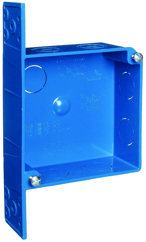 Carlon A521DE Outlet Box, 2-Gang, 7-Knockout, 1/2, 3/4 in Knockout, PVC, Blue, Bracket Mounting