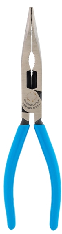 Channellock E388 Nose Plier, 7.45 in OAL, 0.7 in Cutting Capacity, 0.7 in Jaw Opening, Blue/Red Handle, 0.7 in W Jaw