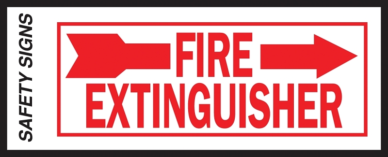 Hy-Ko FE-2R Safety Sign, Rectangular, Fire Extinguisher Right Arrow, Red Legend, Vinyl, 4 in H x 10 in W Dimensions