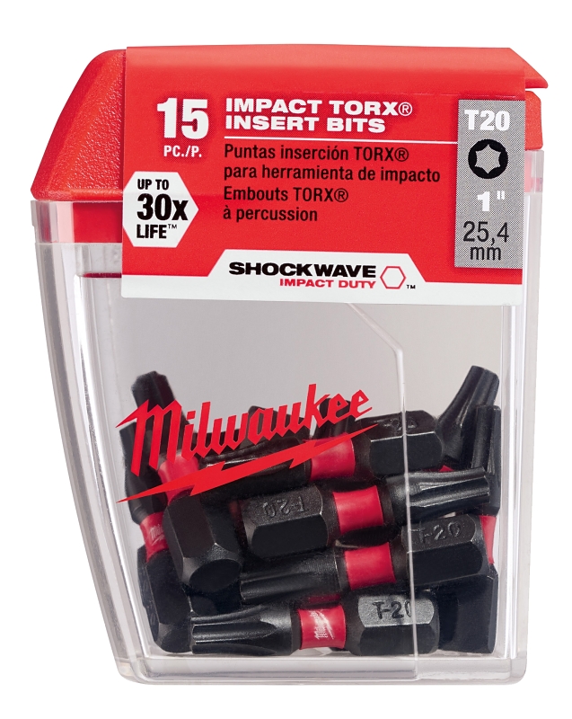 Milwaukee SHOCKWAVE 48-32-5011 Screwdriver Insert Bit, #20 Drive, Torx Drive, 1/4 in Shank, Hex Shank, 1 in L, Steel