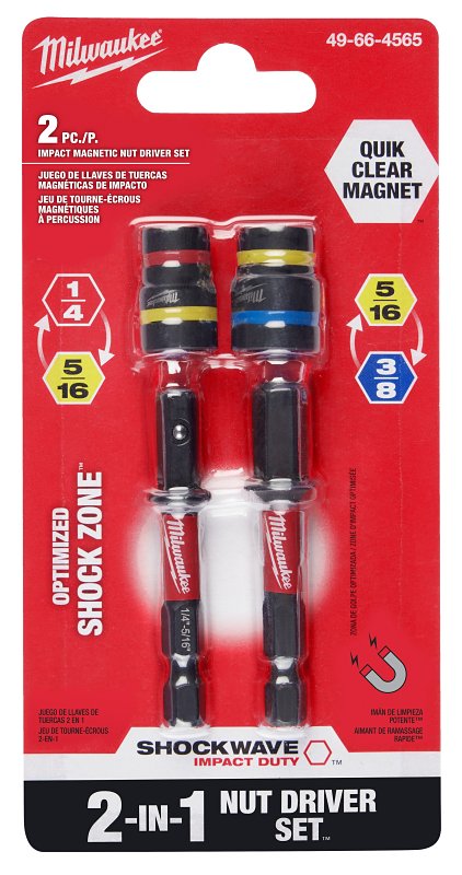 Milwaukee SHOCKWAVE 49-66-4565 2-in-1 Impact-Duty Magnetic Nut Driver, 1/4, 3/8, 5/16 in Drive, Hex Drive, 2-1/2 in L