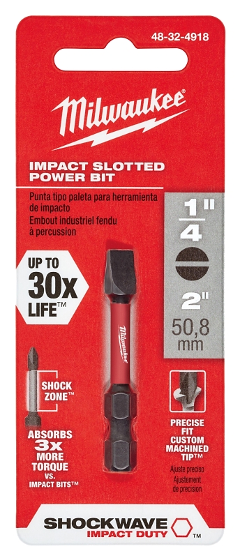 Milwaukee SHOCKWAVE 48-32-4918 Impact-Duty Power Screwdriver Bit, 1/4 in Drive, Slotted Drive, 1/4 in Shank, Hex Shank