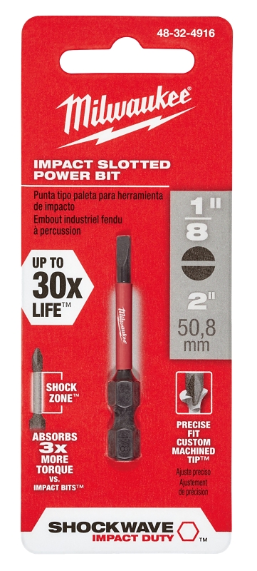Milwaukee SHOCKWAVE 48-32-4916 Impact-Duty Power Screwdriver Bit, 1/8 in Drive, Slotted Drive, 1/4 in Shank, Hex Shank