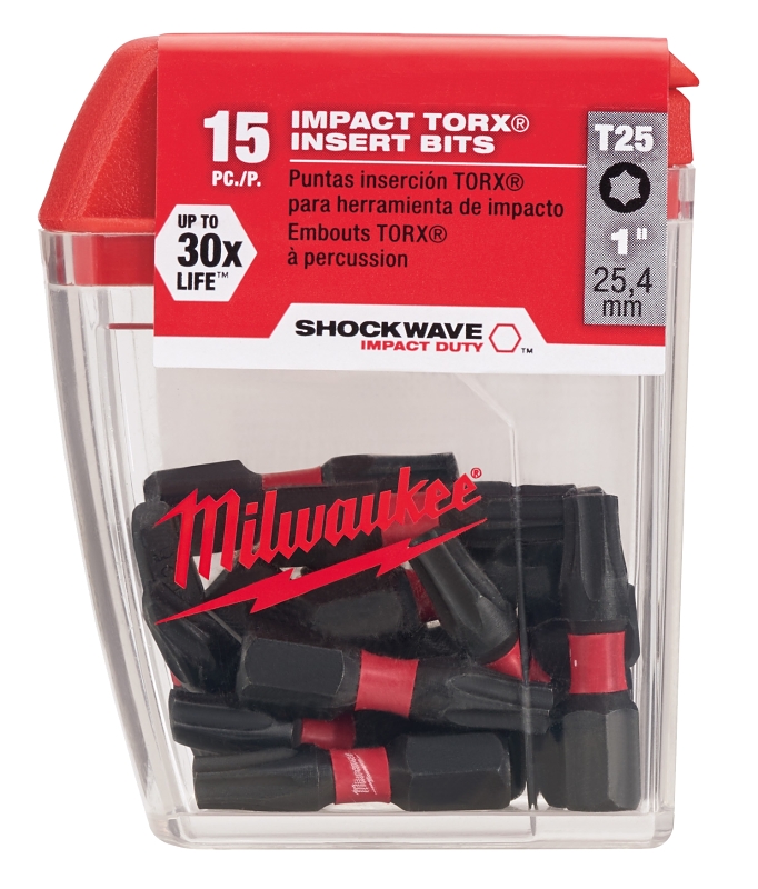 Milwaukee SHOCKWAVE 48-32-5014 Screwdriver Insert Bit, #25 Drive, Torx Drive, 1/4 in Shank, Hex Shank, 1 in L, Steel
