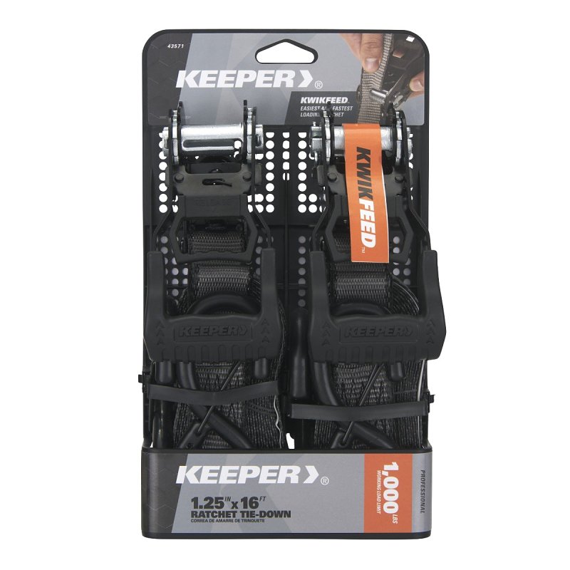 Keeper 43571 Tie-Down, 1-1/4 in W, 16 ft L, 1000 lb, S-Hook End Fitting