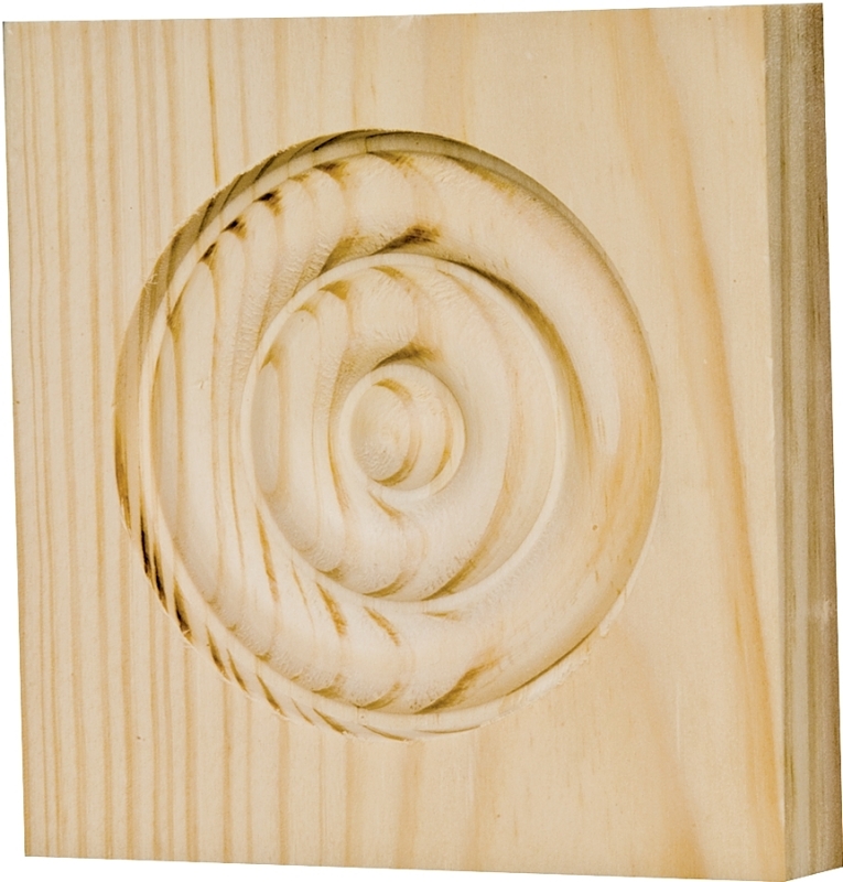 Waddell RTB35M Trim Block, 3-3/4 in H, 3-3/4 in W, Rosette Pattern, Wood