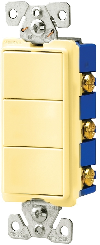Eaton 7729V-SP Combination Switch, 15 A, 120/277 V, SPST, Back Wire, Side Wire Terminal, Thermoplastic Housing Material