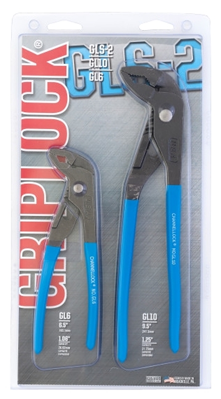 Channellock GRIPLOCK Series GLS-2 Plier Set, 2-Piece, Carbon Steel, Blue, Coated
