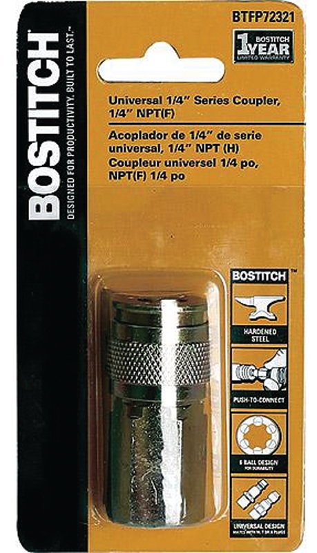 Bostitch BTFP72321 Coupler, 1/4 in, Push-Connect x FNPT, Steel, Plated