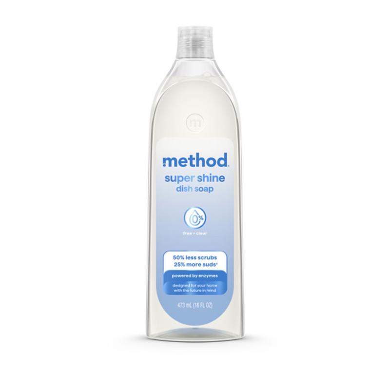 Method Super Shine Free & Clear Scent Liquid Dish Soap 16 oz 1 pk, Pack of 4