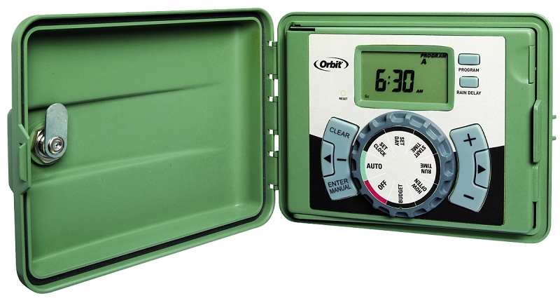 Orbit 57900 Swing Door Timer, 24 V, 12-Zone, 3-Program, LCD Display, Plug-and-Go Mounting, Green