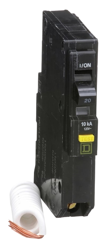 Square D QO120GFICP Miniature Circuit Breaker, 20 A, 1-Pole, 120 V, Fixed Trip, Plug Mounting