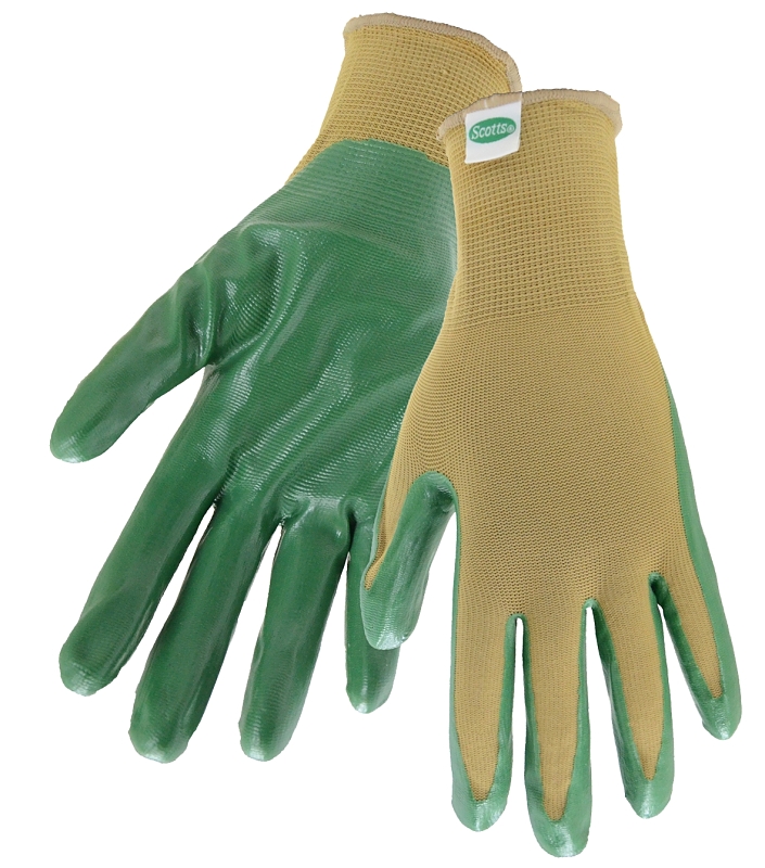 Scott's SC37121/L3P Seamless Coated Gloves, Men's, L, 4 in L, Knit Wrist Cuff, Nitrile Coating, Nylon Glove, Beige/Green