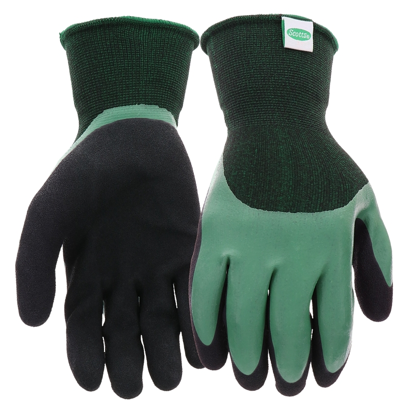 Scott's SC30602/L Dipped Gloves, Men's, L, Elastic Knit Cuff, Rubber Latex Coating, Polyester Glove, Black/Green