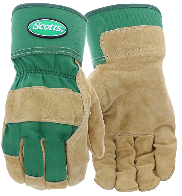 Scott's SC75525/L Gloves, Men's, L, Reinforced Thumb, Safety Cuff, Canvas Lining, Green/Tan