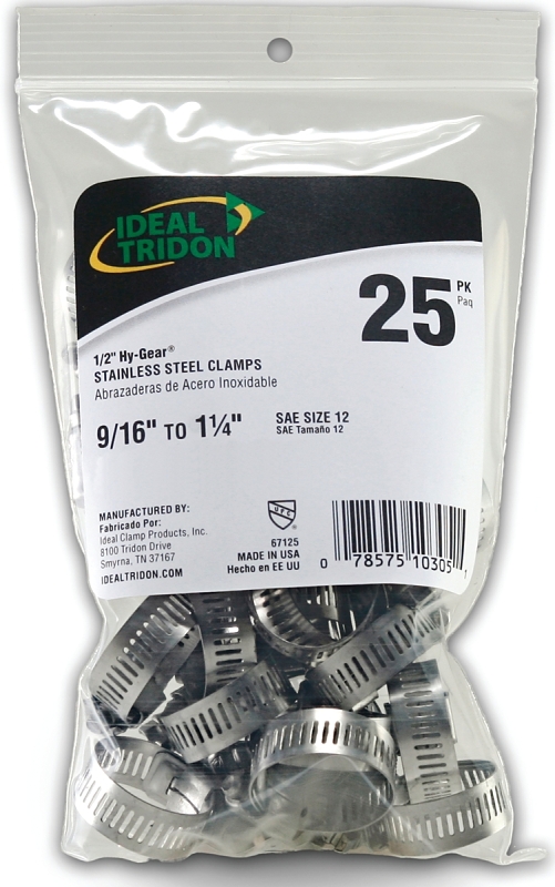 Ideal Clamp HAS-128 GEAR CLAMP TRIDON #128 STAINLESS 1/2"BAND, Min Dia. 7", Max Dia. 9