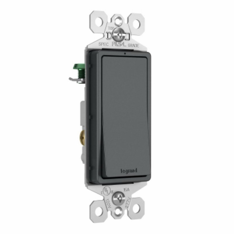 Pass & Seymour radiant TM873GCC10 Paddle Switch, 15 A, 120/277 V, Back Wire, Push Wire, Side Wire Terminal, Graphite