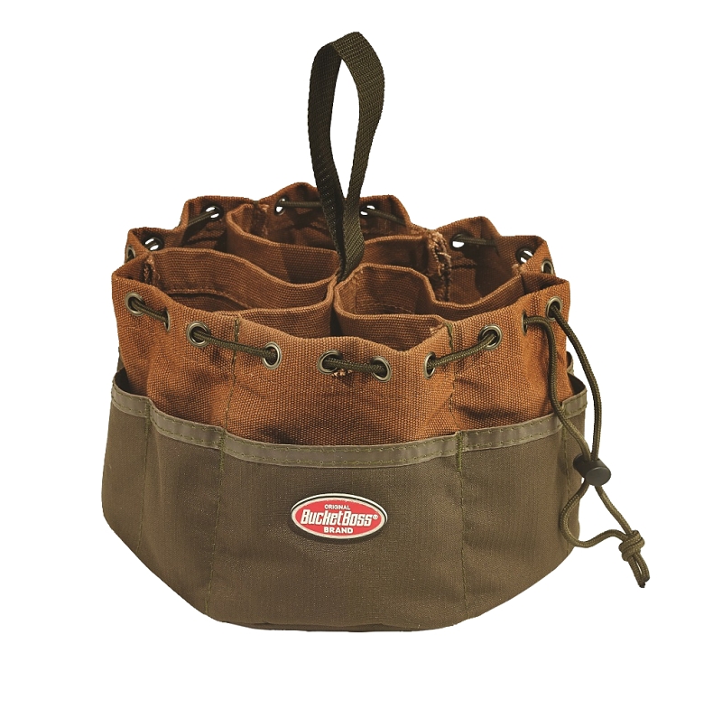 Bucket Boss 25001 Parachute Bag, 10 in W, 10 in D, 6-1/2 in H, 19-Pocket, Duckwear Canvas, Brown