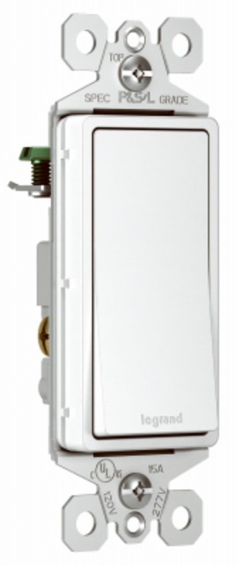 Pass & Seymour radiant TM873WCC10 Paddle Switch, 15 A, 120/277 VAC, Back Wire, Push Wire, Side Wire Terminal, White