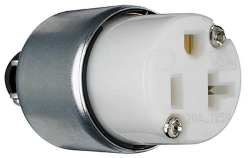 Legrand PS520CACC20 Armored Connector, 2 -Pole, 20 A, 125 V, NEMA: NEMA 5-20R, White
