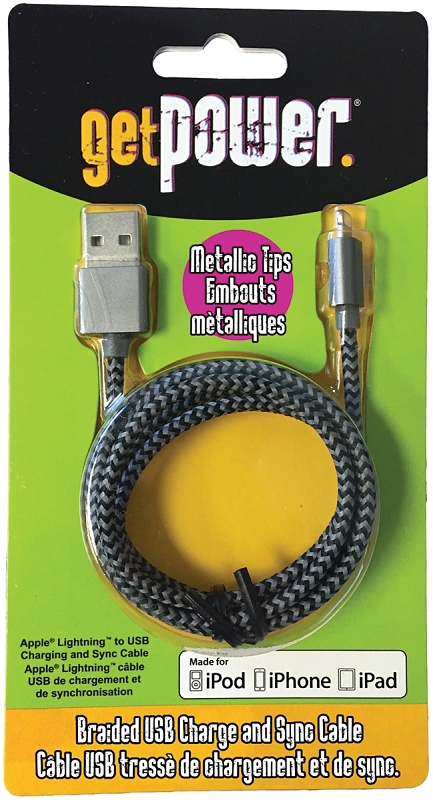 GetPower GP-USB-BRL USB Charging and Sync Cable, Apple Lightning, USB, 3 ft L