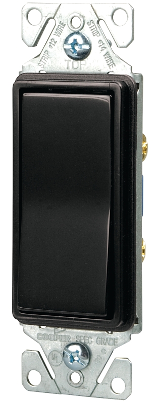Eaton 7500 Series 7501BK-BOX Rocker Switch, 15 A, 120/277 V, SPST, Back, Push Wire Terminal, Black