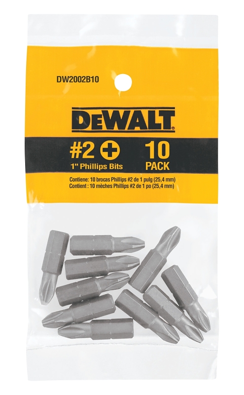 DEWALT DW2002B10 Screwdriving Bit, #2 Drive, Phillips Drive, 1/4 in Shank, Hex Shank, 1 in L, Steel