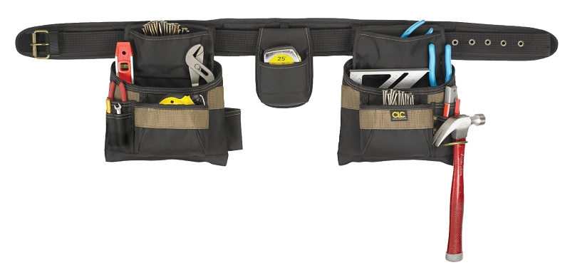 CLC TOOL WORKS 1604 4-Piece Carpenter's Combo Tool Belt, 29 to 46 in Waist, Polyester, Black/Khaki, 16-Pocket
