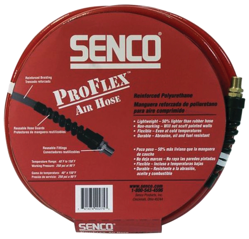 Senco PC0977 Air Hose, 1/4 in OD, 50 ft L, FPT, 250 psi Pressure, Polyurethane, Red
