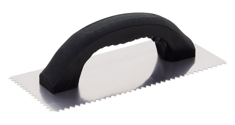 Hyde 19030 Adhesive Trowel, 4-1/4 in W Blade, 9-1/4 in L Blade, Steel Blade, Polypropylene Handle, Comfort-Grip Handle
