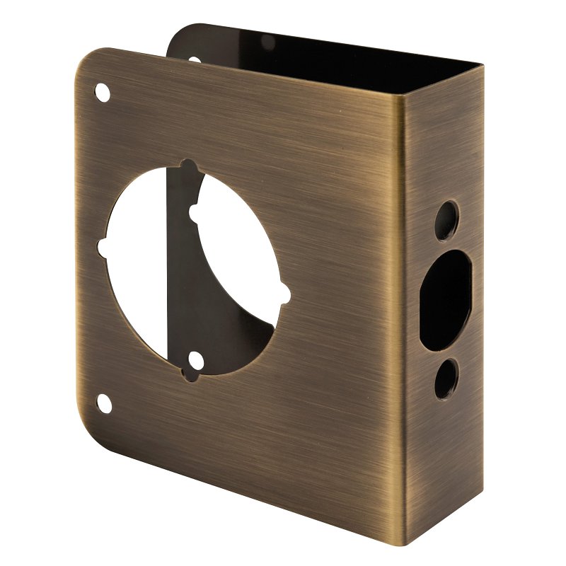Prime-Line U 9572 Lock and Door Reinforcer, 2-3/8 in Backset, 1-3/8 in Thick Door, Brass, Antique Brass, 4-1/2 in H