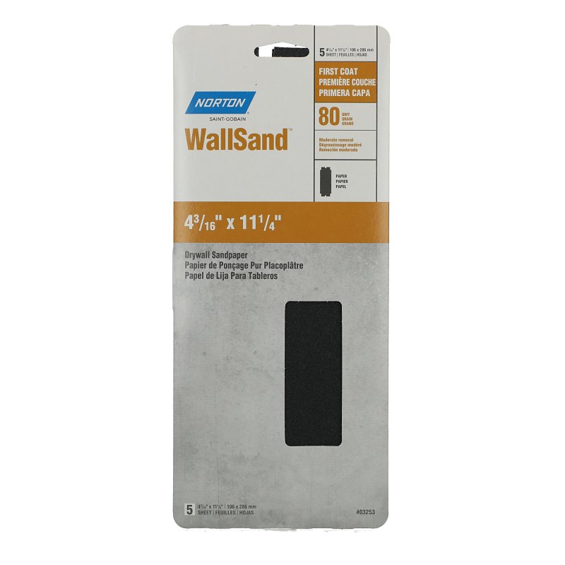 Norton 03253 Sandpaper, 11-1/4 in L, 4-3/16 in W, 80D Grit, Coarse, Aluminum Oxide Abrasive