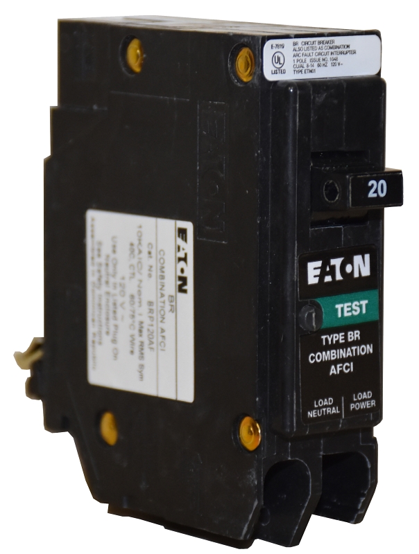 Cutler-Hammer BRP120AF Circuit Breaker, Type BR, 20 A, 1-Pole, 120 VAC, Instantaneous, Long Time Trip, Plug Mounting