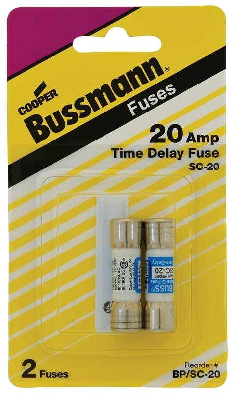 Bussmann BP/SC-20 Fuse, 20 A, 600 VAC, 170 VDC, 10, 100 kA Interrupt, Glass Body, SC, Current Limiting, Fast-Acting Fuse