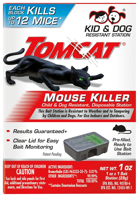 Tomcat 0370610 Disposable Mouse Bait Station, 2 oz Bait, 1-Opening, Plastic, Black/Clear