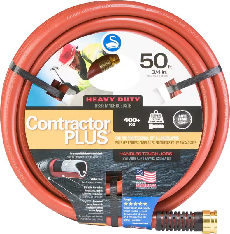 Swan ContractorPLUS CSNCG34050 Heavy-Duty Garden Hose, 3/4 in, 50 ft L, Female, Rubber/Vinyl, Red