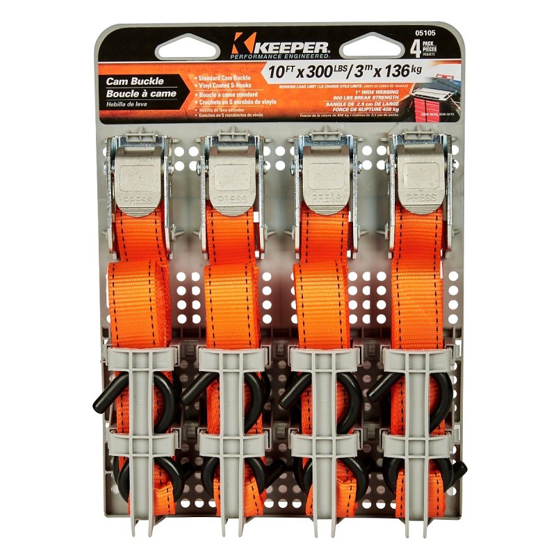Keeper 05105 Tie-Down, 1 in W, 10 ft L, Polyester, Orange, 300 lb, S-Hook End Fitting, Steel End Fitting