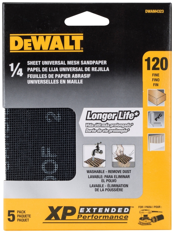 DEWALT XP DWAM4323 Mesh Sandpaper, 4-1/2 in W, 5-1/2 in L, 120 Grit, Fine, Silicone Carbide Abrasive
