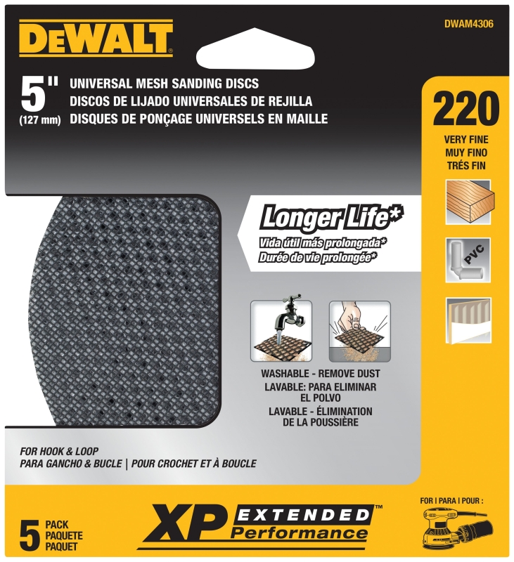 DEWALT XP DWAM4306 Sanding Disc, 5 in Dia, Mesh, 220 Grit, Very Fine, Silicone Carbide Abrasive