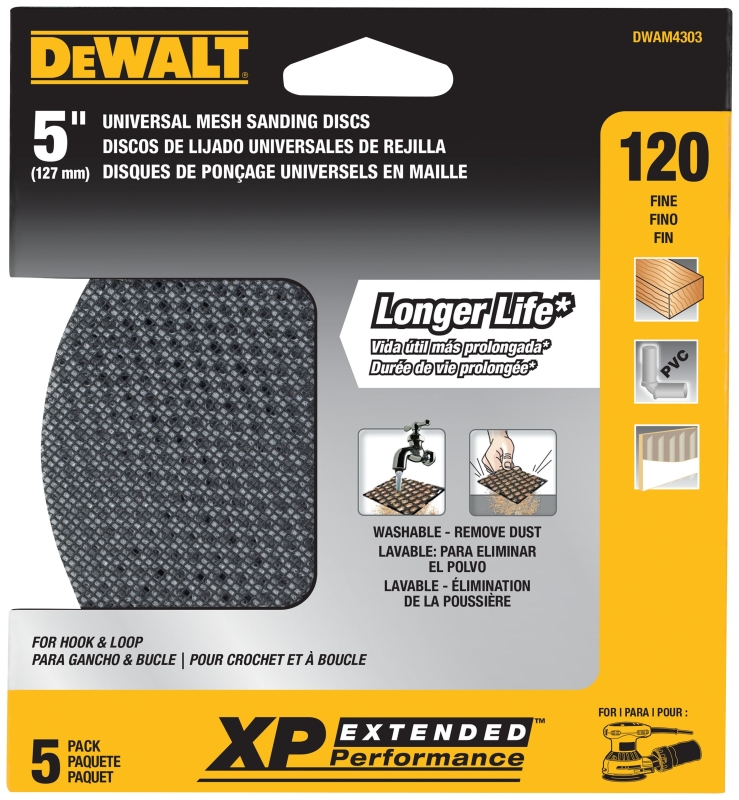 DEWALT XP DWAM4303 Sanding Disc, 5 in Dia, Mesh, 120 Grit, Fine, Silicone Carbide Abrasive